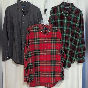 3 Men's Ralph Lauren Holiday Plaid Button Down Shirts Size L